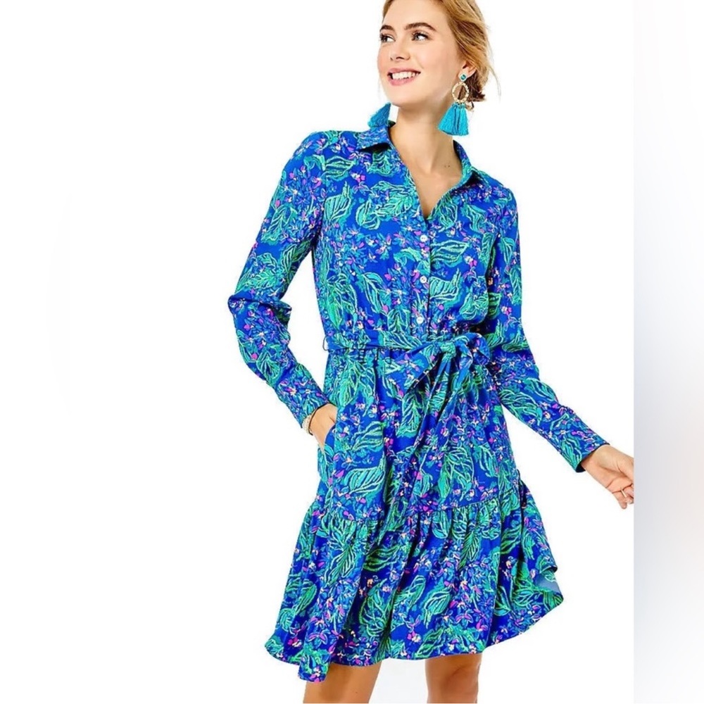 Lilly Pulitzer Eilenne Shirtdress Eclipse Blue Serenade In The Shade size 6